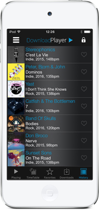 iOS Download Player - History Screen
